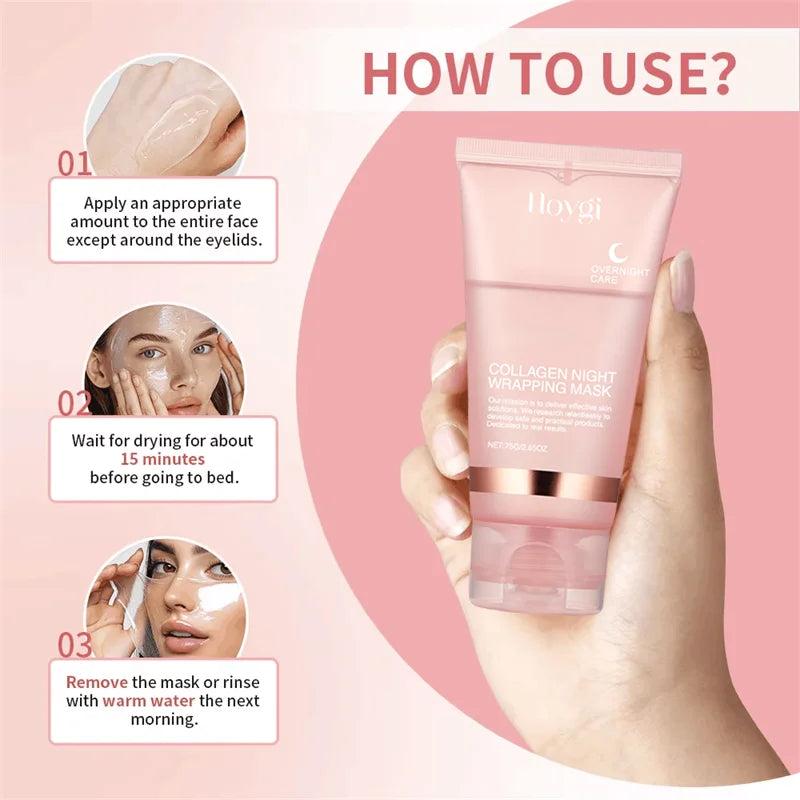 Night Collagen Wrapping Mask Rejuvenation Moisturizing Brightening Korean Face Mask Make Glowy Skin Elasticity Facial Mask 75ml