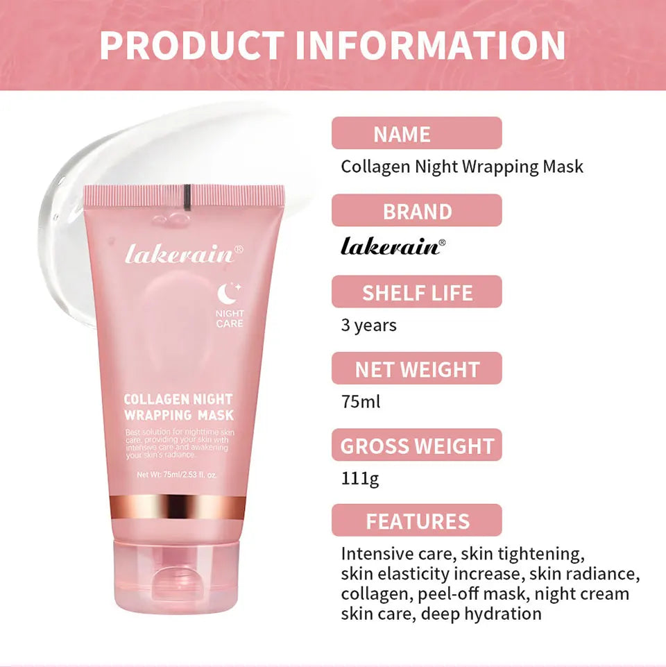 75ml Collagen Overnight Wrapping Peel Off Facial Mask Korean Collagen Night Wrapping Mask Deeply Hydrates Night Care Mask Cream