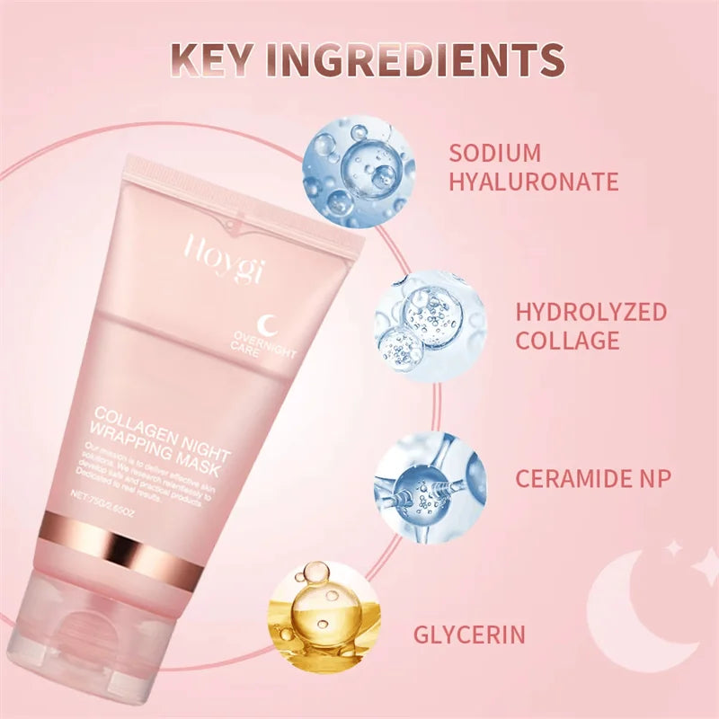 Night Collagen Wrapping Mask Rejuvenation Moisturizing Brightening Korean Face Mask Make Glowy Skin Elasticity Facial Mask 75ml