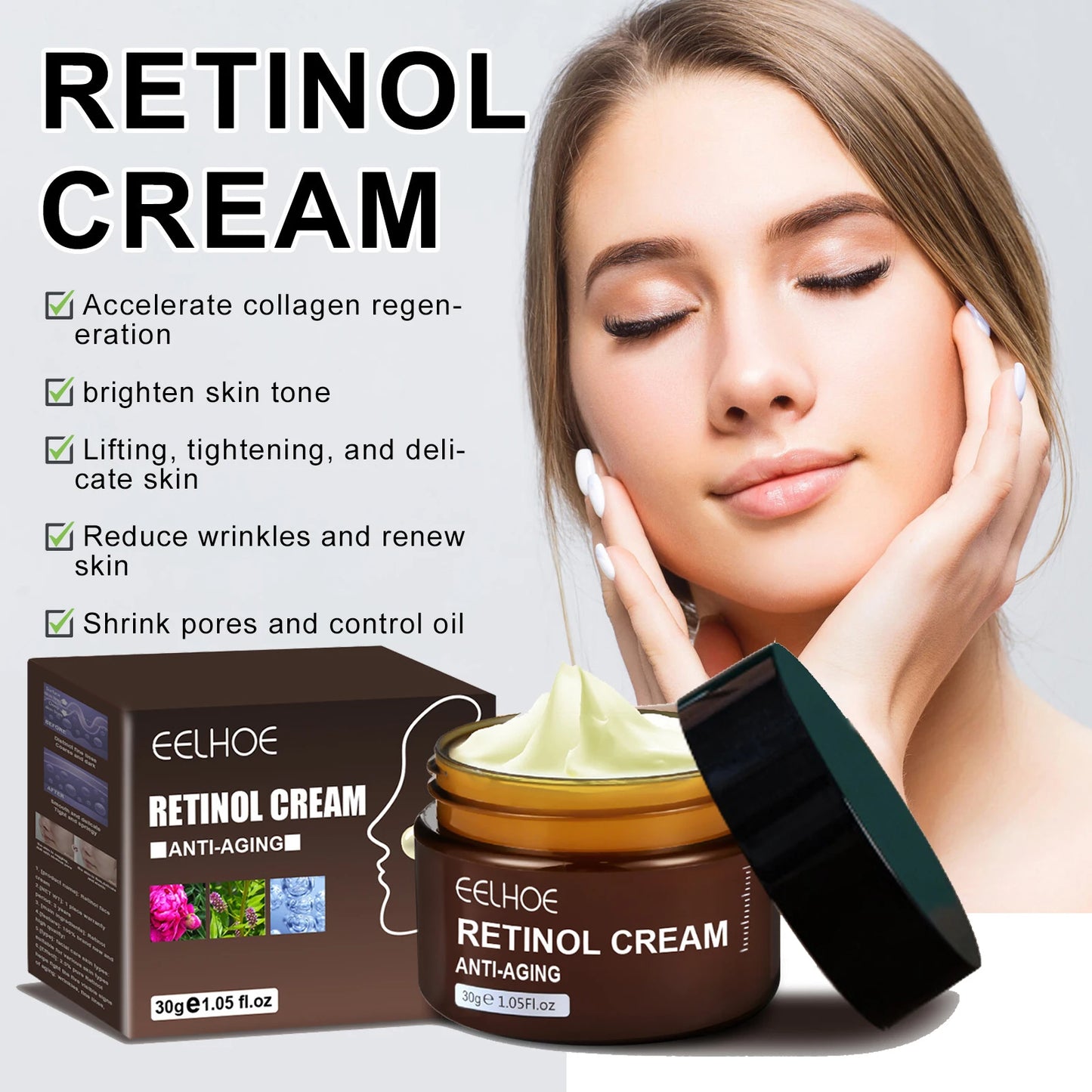 Retinol Wrinkle Remover Face Cream Firming Lifting Anti Aging Fade Fine Lines Moisturizing Whitening Skin Care Korean Cosmetics